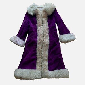 Purple Suede Sheepskin Shearling Leather Vintage Fur Penny Lane Long Maxi Coat S